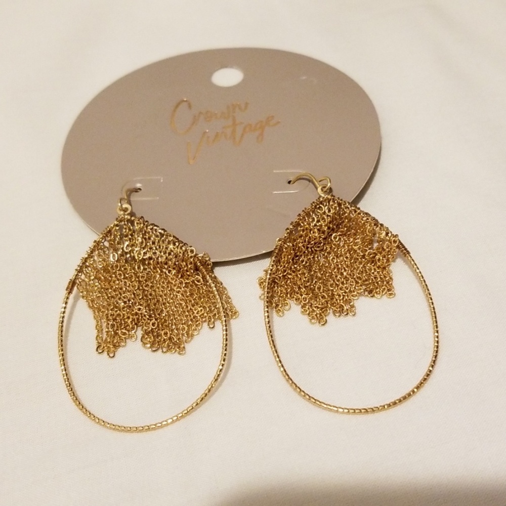 Crown Vintage Chain Fringe Teardrop Earrings - Picture 3 of 4